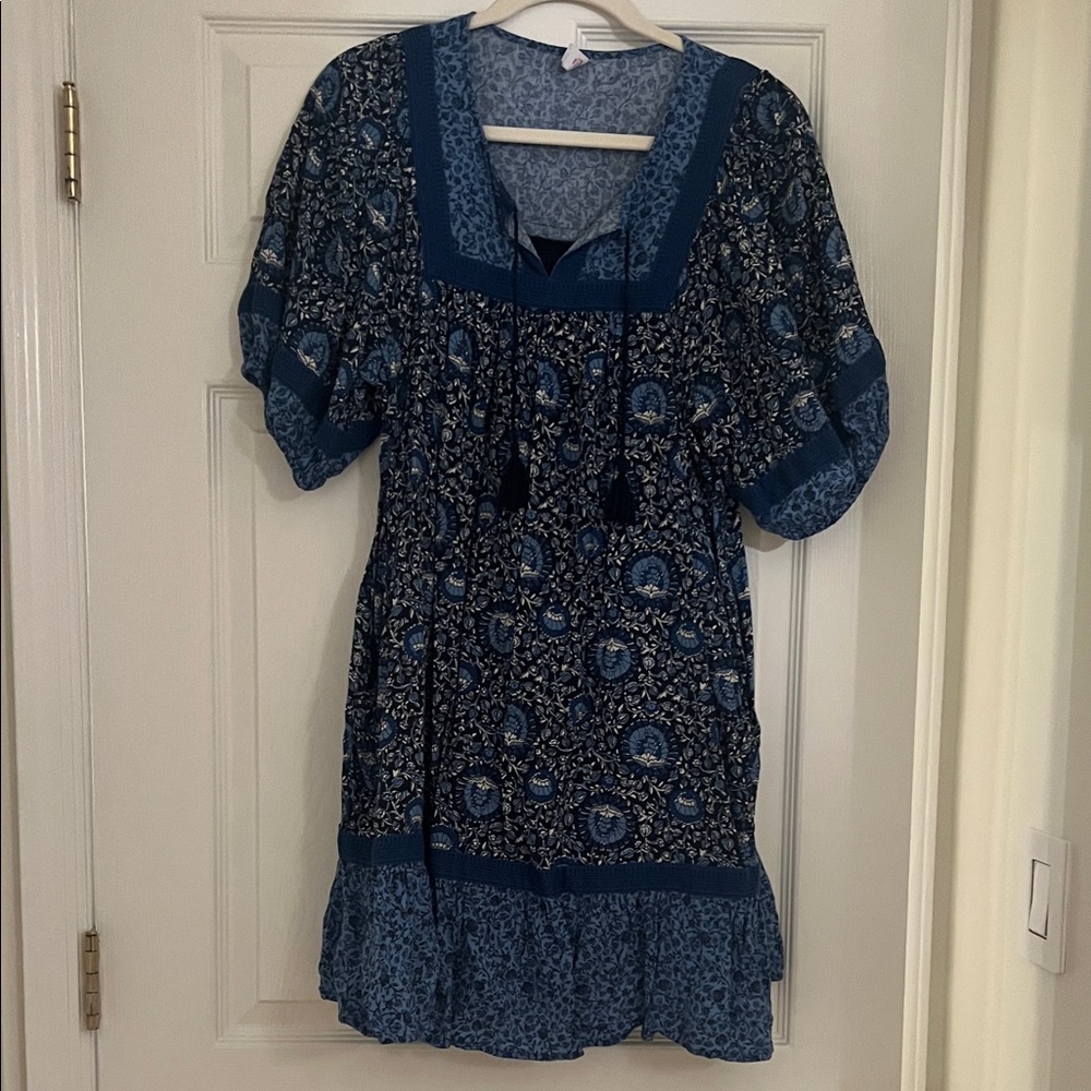 Blue Patterned Boho Dress